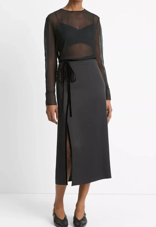 Discount Velvet Trim Side Slit Skirt - Black Women Skirts