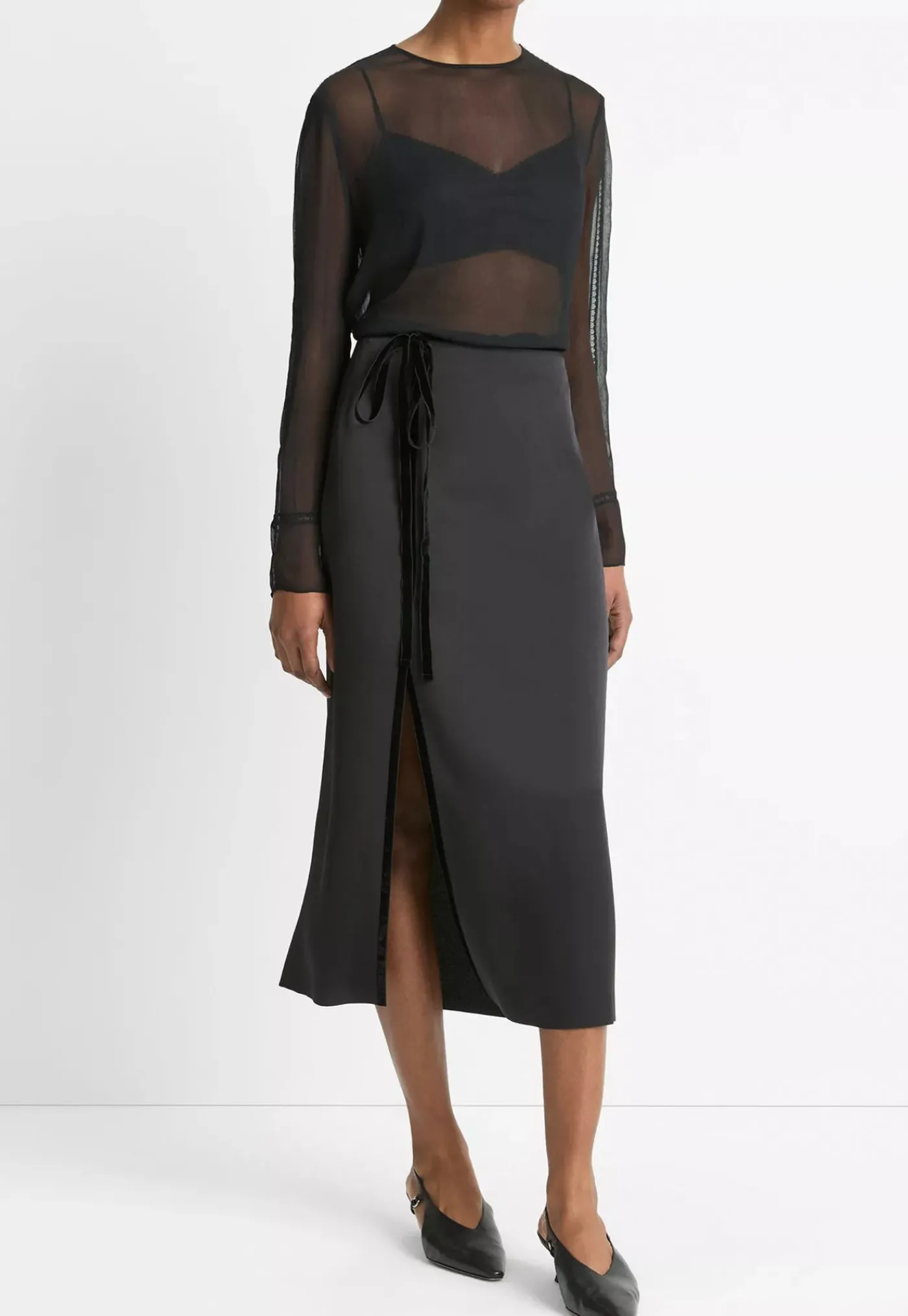 velvet_trim_side_slit_ski_2.webp Discount Velvet Trim Side Slit Skirt - Black Women Skirts