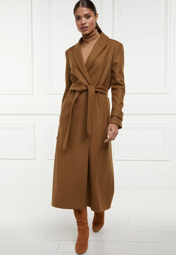 Online Wrap Coat - Dark Camel Women Coats